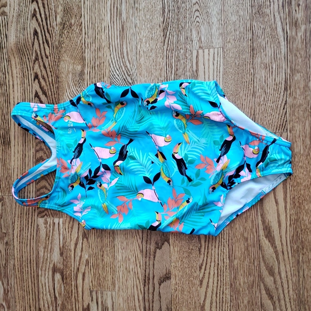 (12) Speedo Youth Girl's One Piece Tropical Print Swimsuit Beach Vacation Pool
